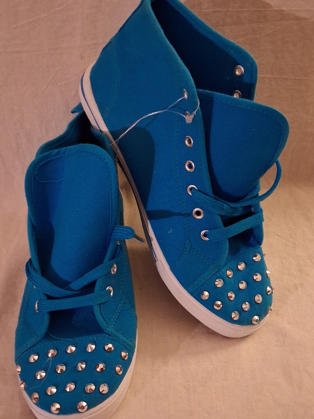 Ameta Girls Blue Studded High-Top Lace-Up Sneakers Round Toe Size 6